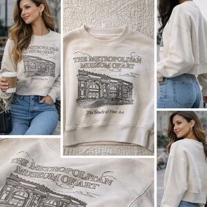 The Met x PacSun Cropped Sweatshirt Small Museum Graphic Crewneck Fine Art EUC